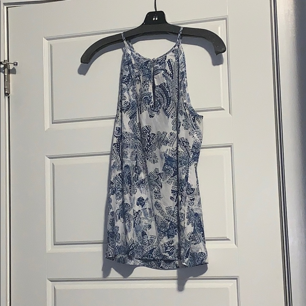 Blue and white paisley blouse